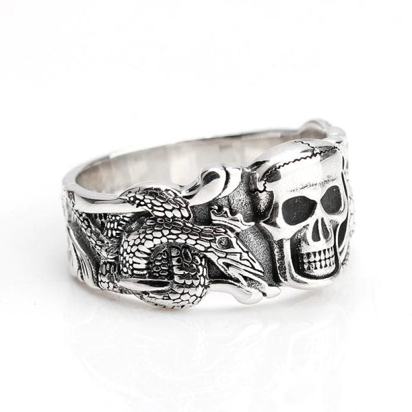 Bague Crâne Et Jörmungandr en Argent