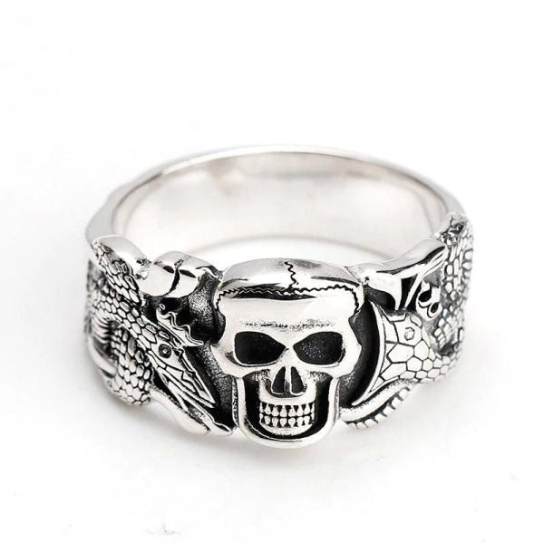 Bague Crâne Et Jörmungandr en Argent