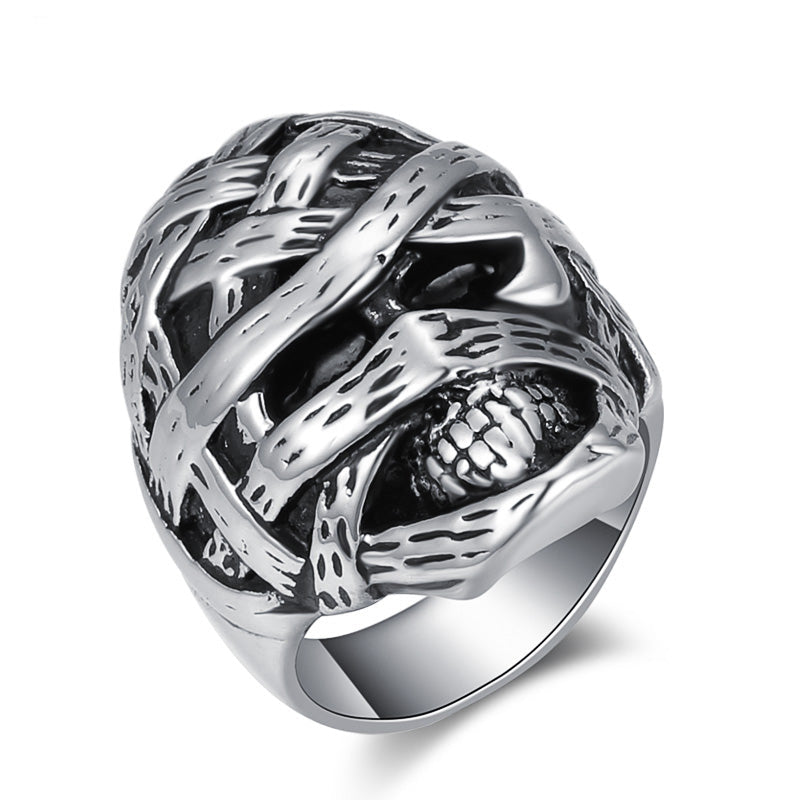 Bague Crâne Momifié en Acier