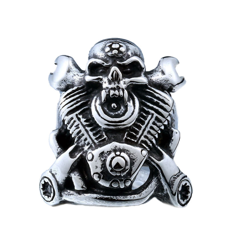 Bague Crâne de Motard en Acier