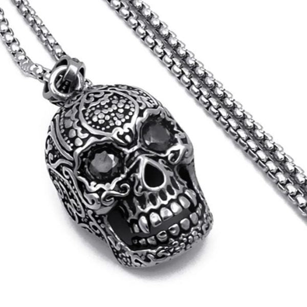 Collier Chaîne Métal Avec Pendentif Tête De Mort - Argenté, Acier Inoxydable, Neuf étiqueté