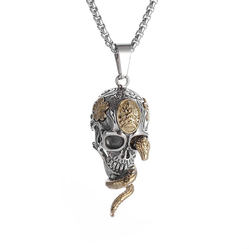 Collier Tête de mort et Serpent en Argent