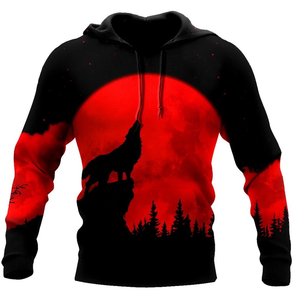 Sweat-shirt Viking Lune Rouge Loup