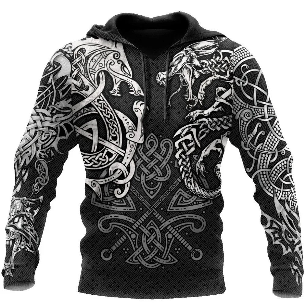 Sweat-shirt viking noir et blanc avec noeuds celtiques