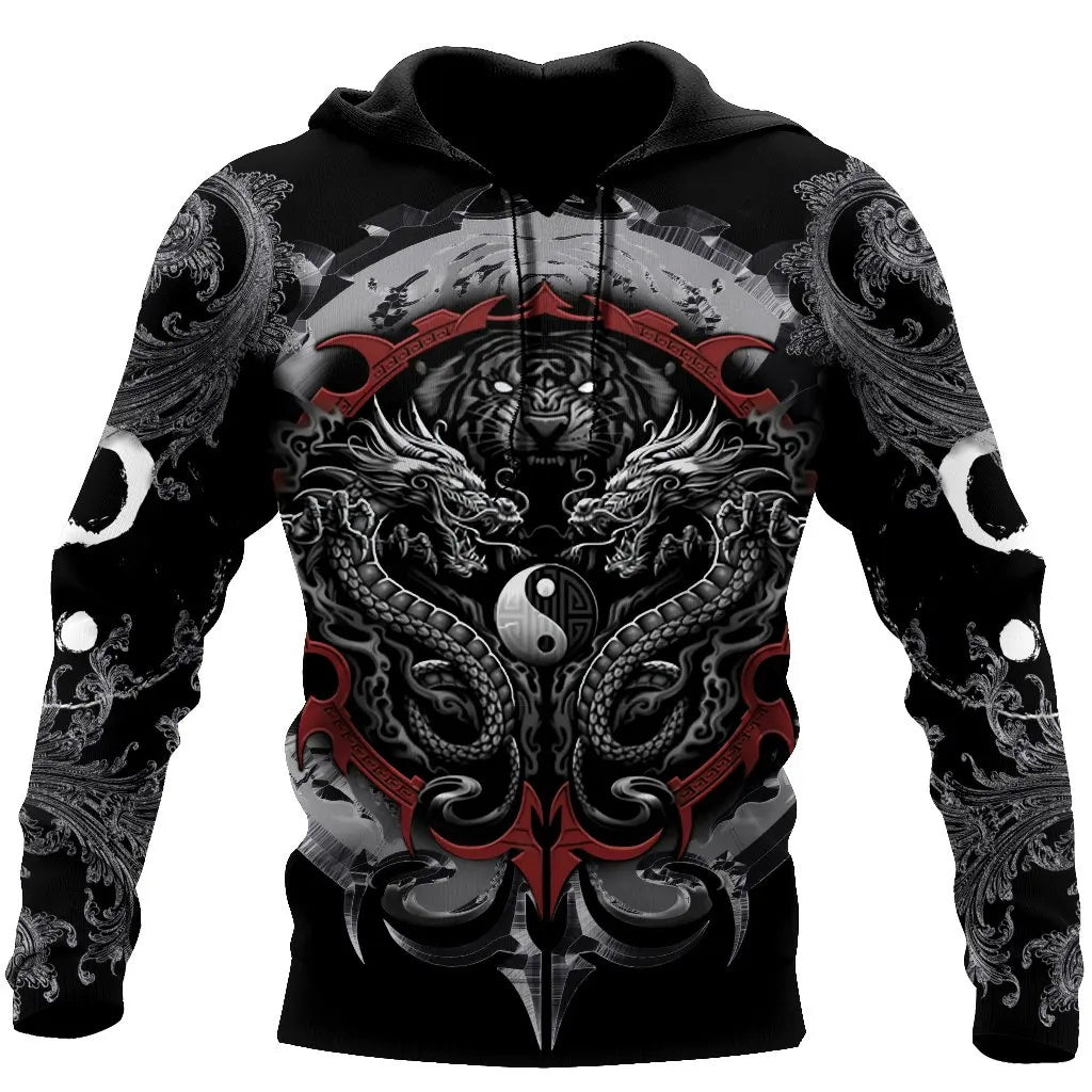 Sweat-shirt viking avec dragon et yin-yang