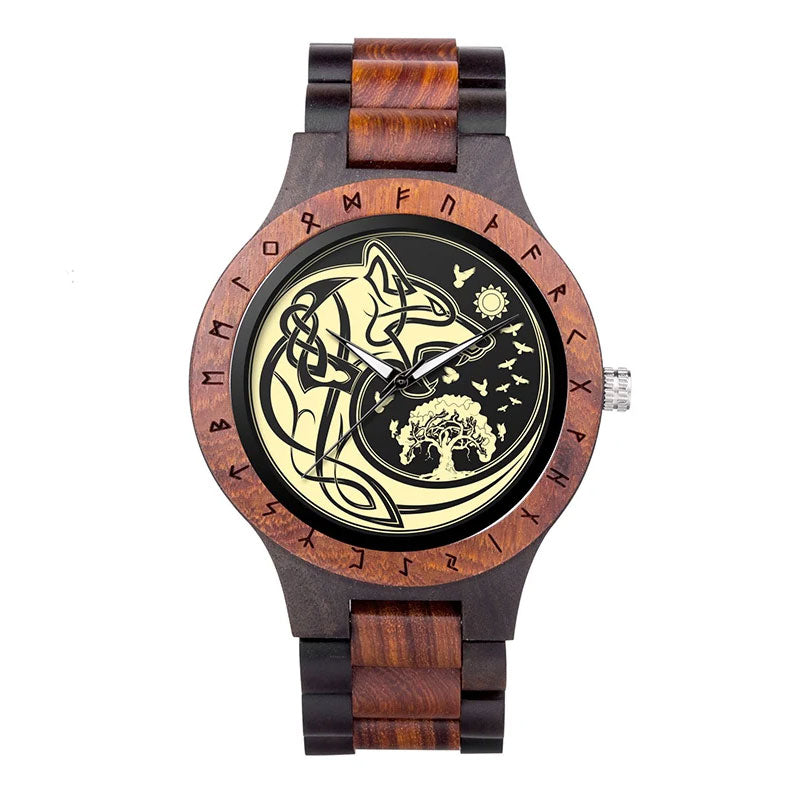Montre Fenrir Viking en Bois Naturel et Ébène