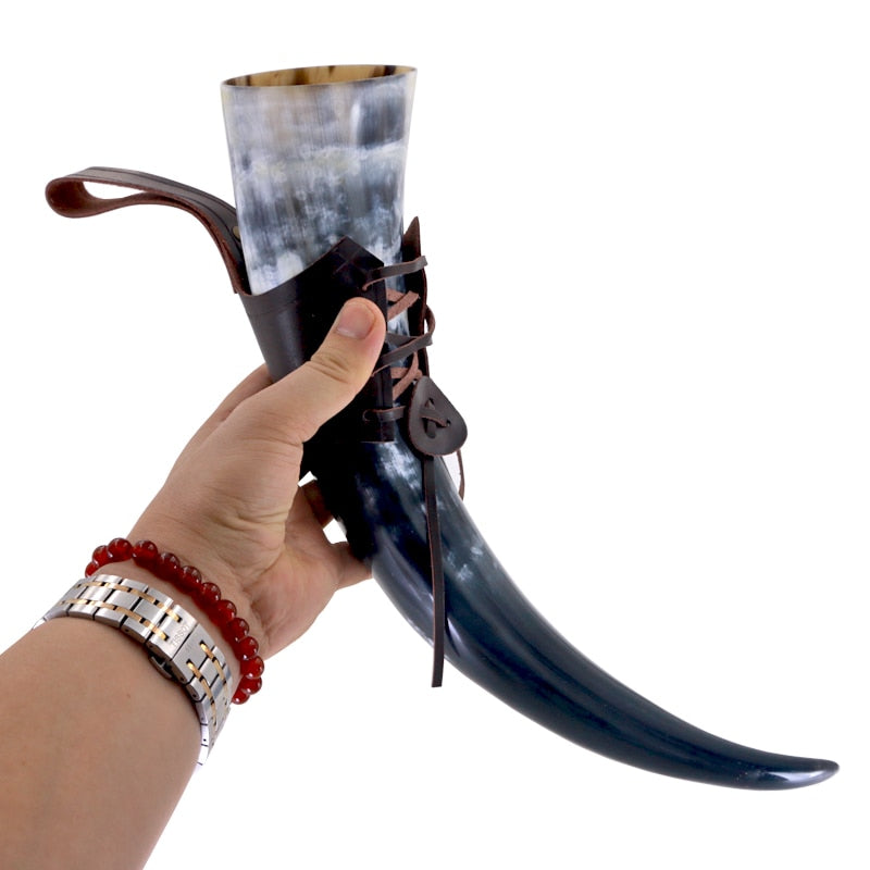 Corne à Boire Viking Avec Socle Et Lanière