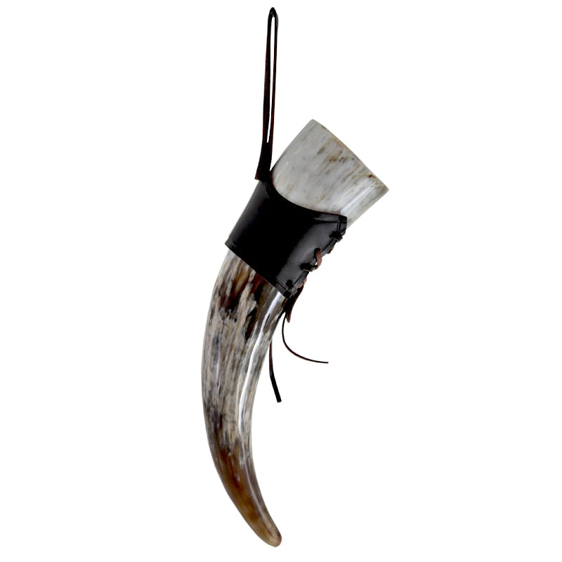 Corne à Boire Viking Avec Attache Cuir Noir