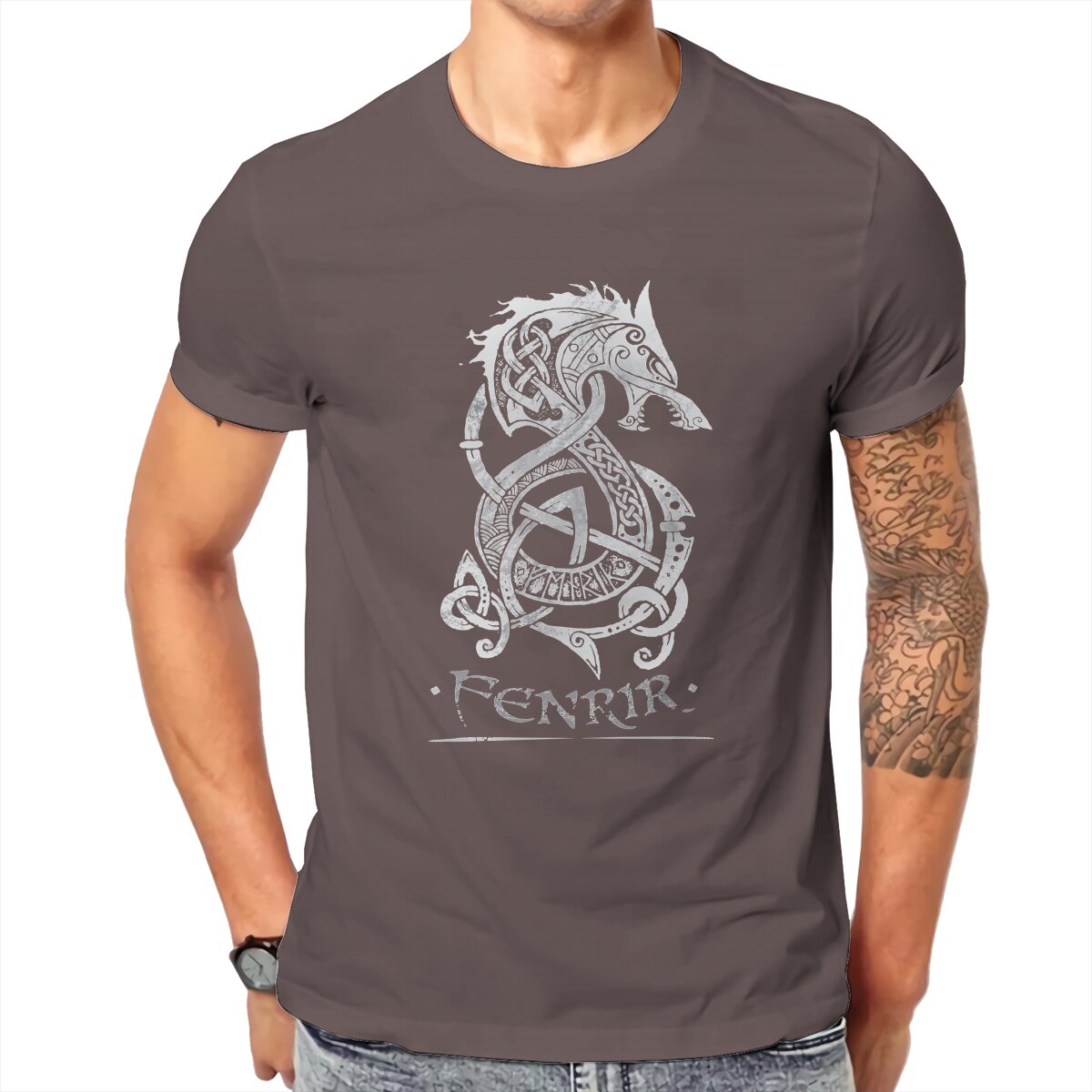 T-shirt Viking Imprimé Loup Fenrir