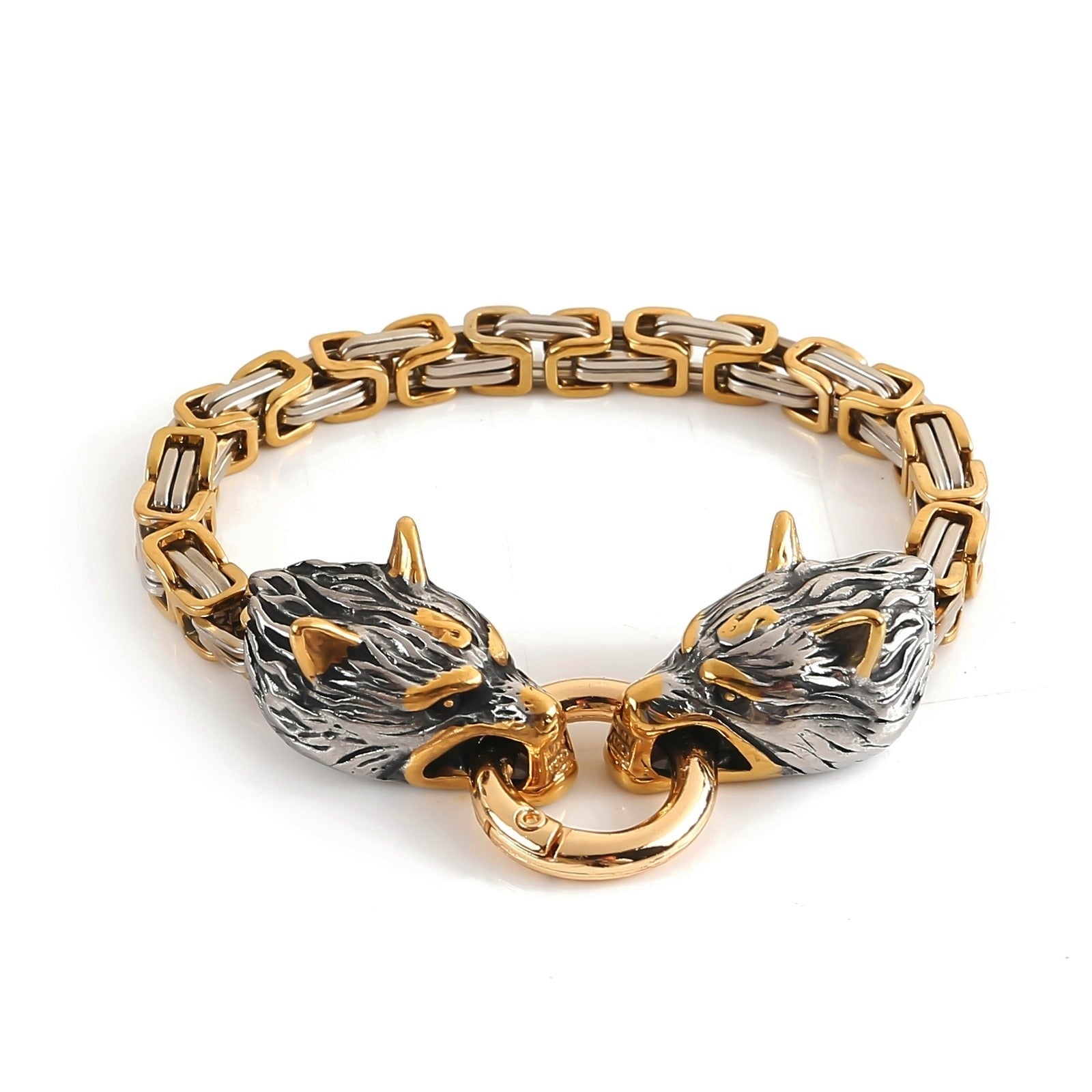 Bracelet Viking Loup Fenrir Or et Argent