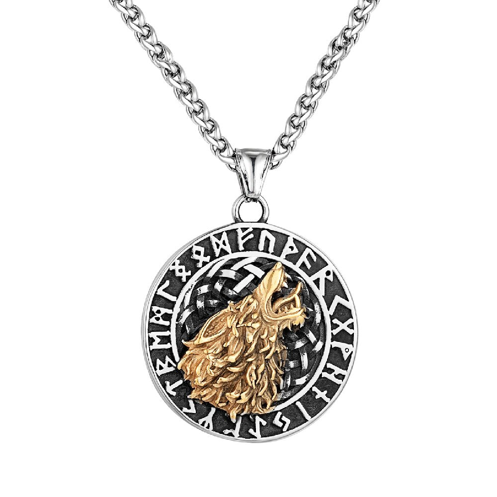 Collier Viking<br>Loup Hurlant Et Runes</br> Viking Shop