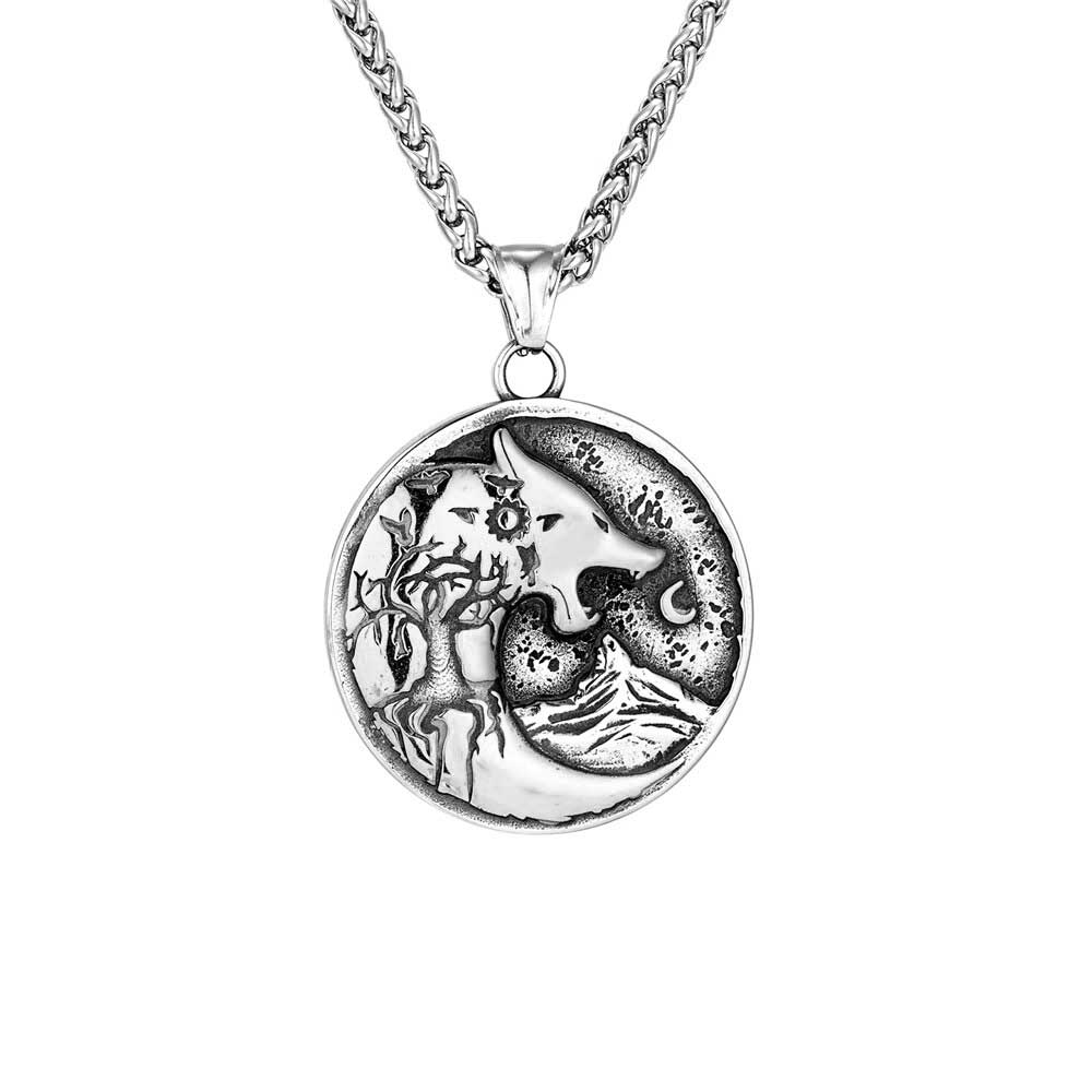Collier Viking Loup Fenrir Et Lune