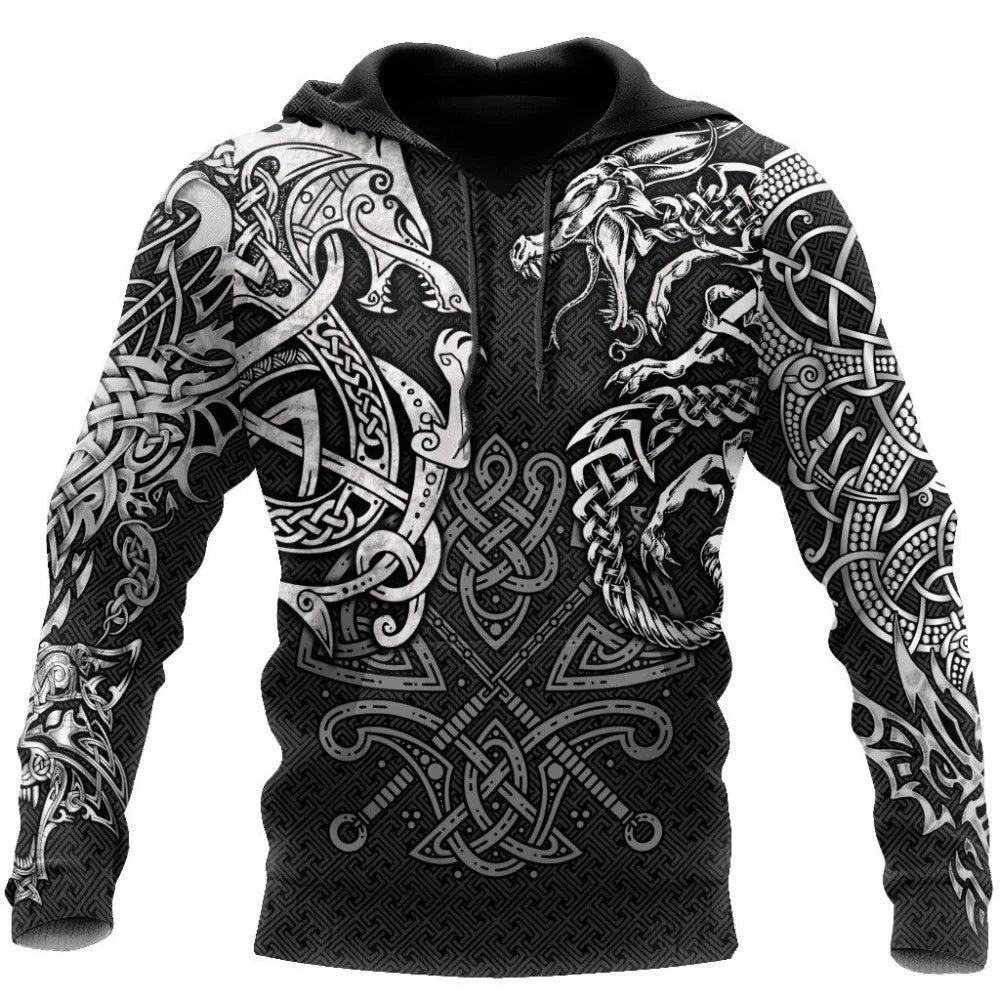 Sweat-shirt viking noir et blanc avec noeuds celtiques