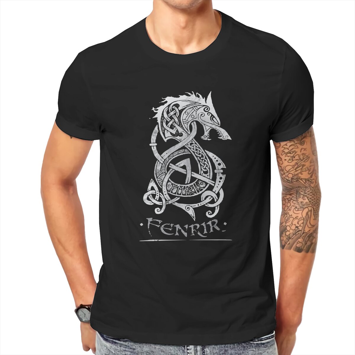 T-shirt Viking Imprimé Loup Fenrir